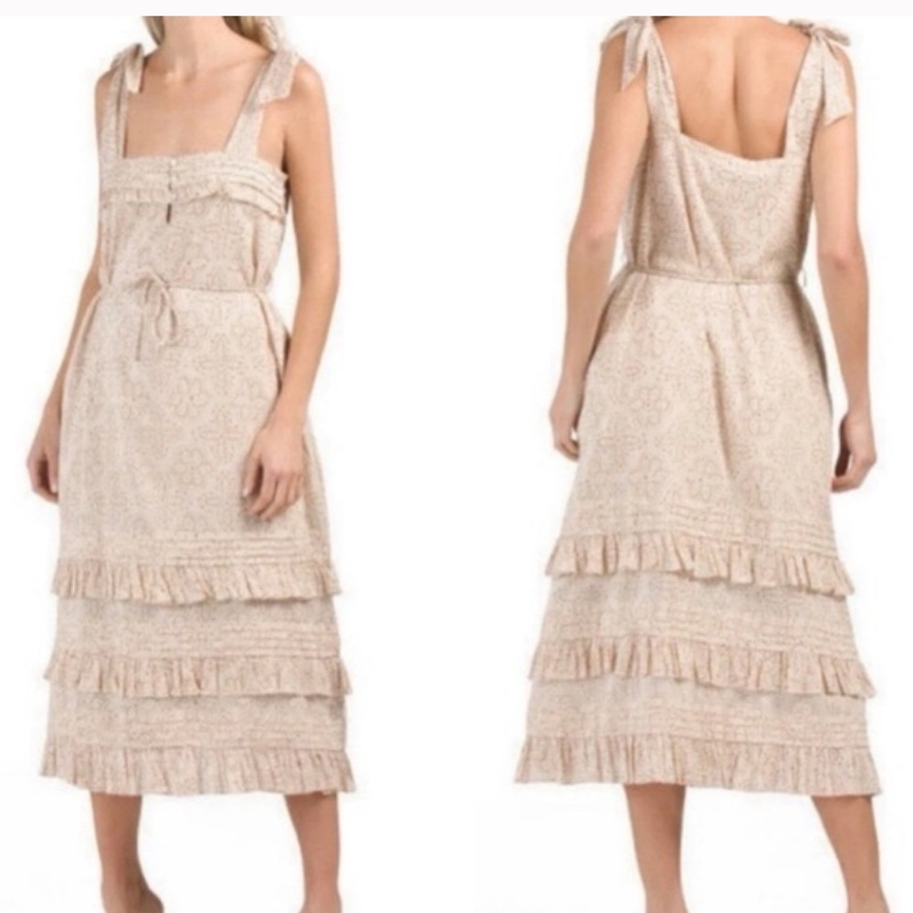 Cleobella Zane Tie Straps Cream Tiered Midi Dress
SZ L EUC